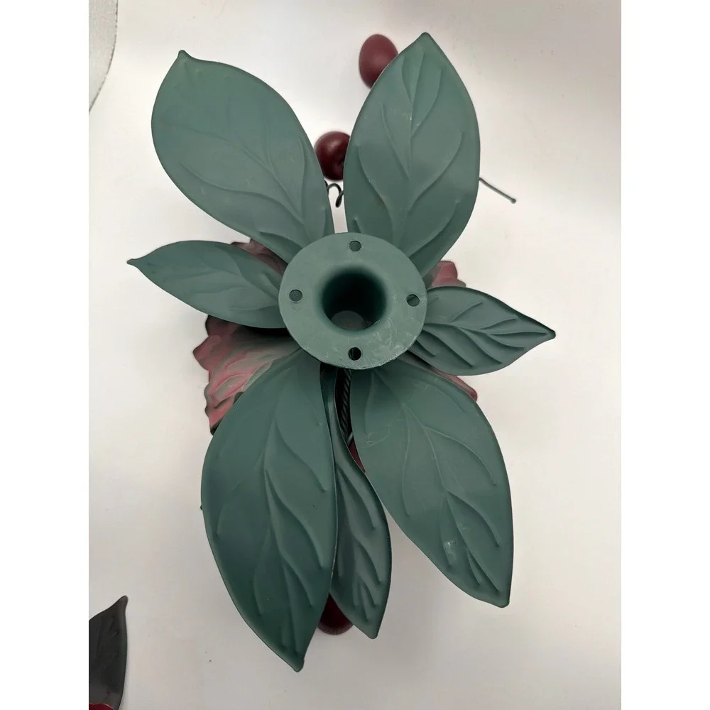 Vintage Metal Flower Wall Sconce Pair Dusty Rose Sage Green Floral Decor Set 2